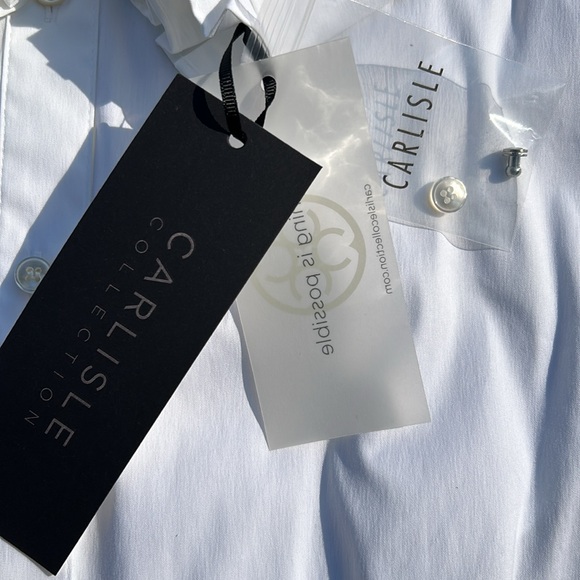 NWT Carlisle Althea WHITE Stretch cotton Ruffle Blouse - Picture 15 of 16